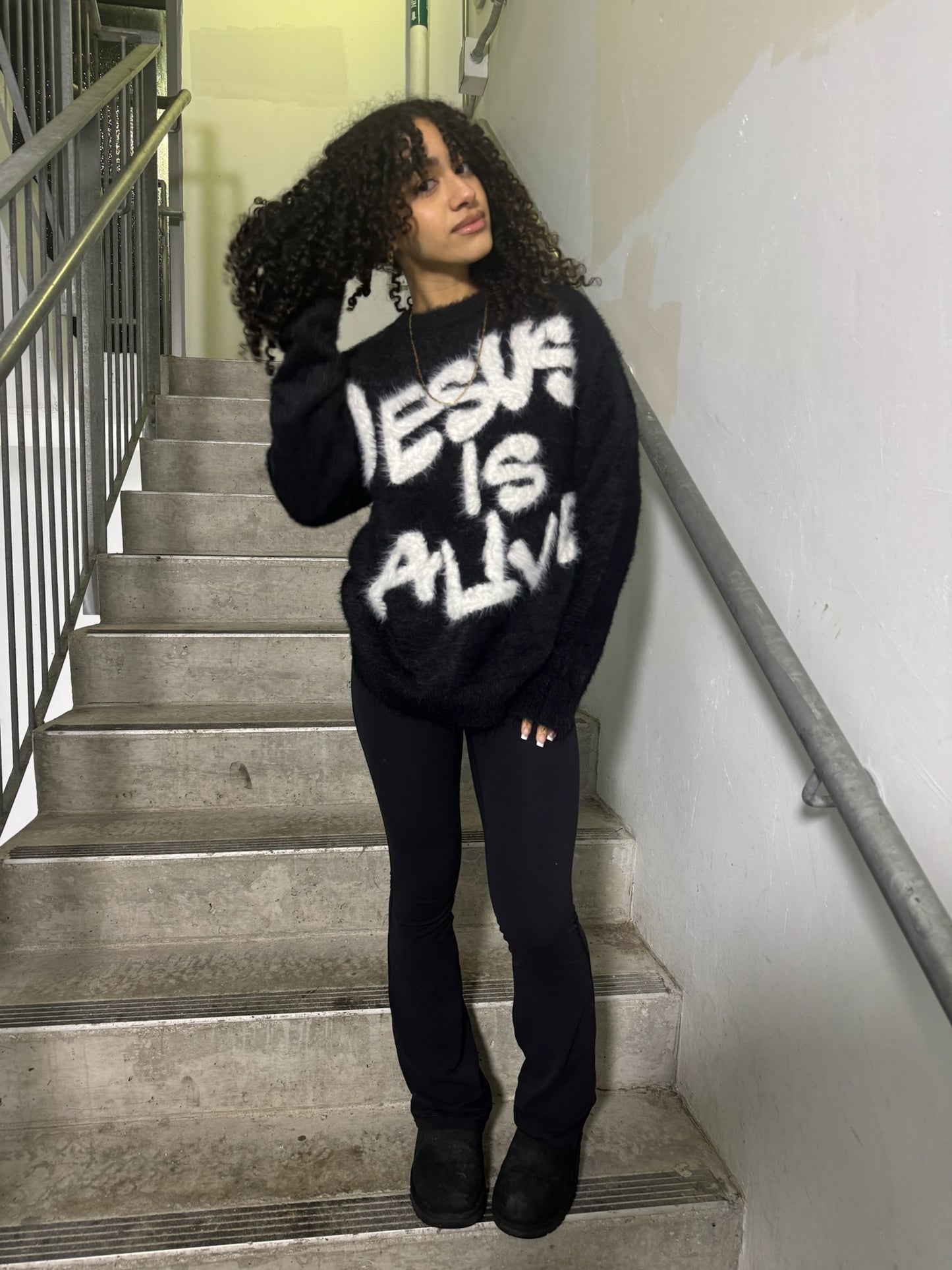 JESUS FUZZY SWEATER BLACK